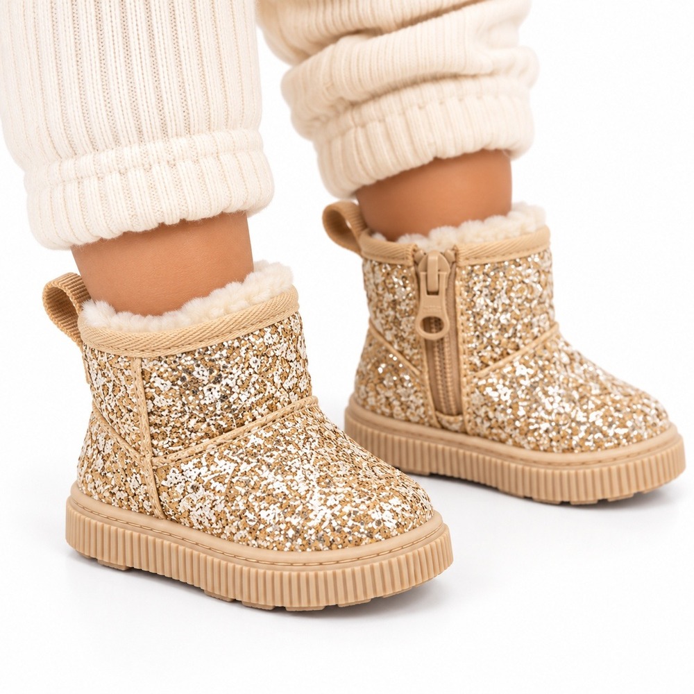 Cat & Jack Arlo Gold Glitter Shearling Style Baby Girl Boots Size 5 NWT